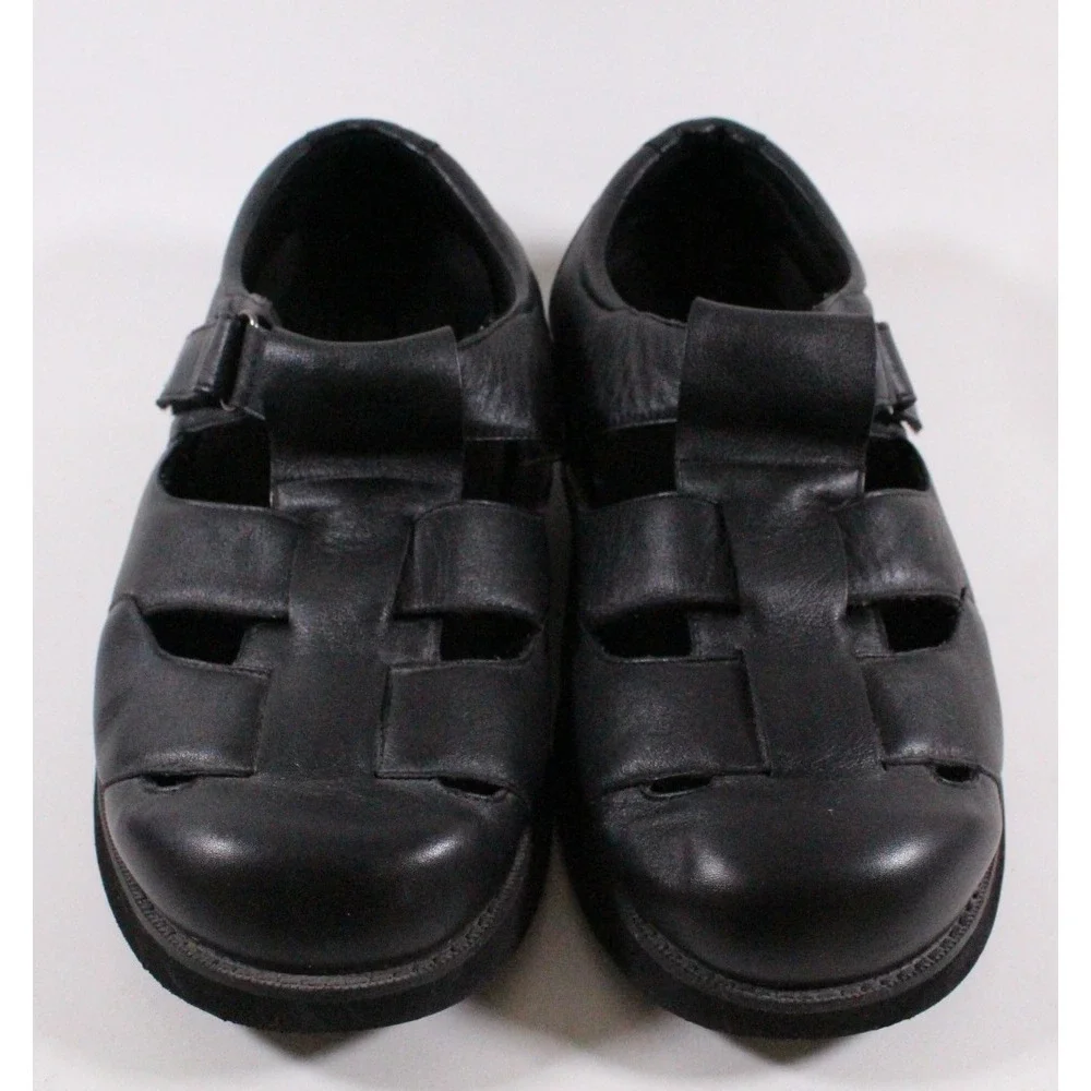 Propet Mens 13 XX (5E) Black Leather Fisherman Sandals Orthopedic Shoes MPED9‎
